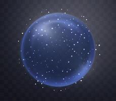 Blue magic fantasy sphere. Crystal ball with glowing sparkles and particles. Energy orb with glow flare light effect vector