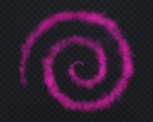 Realistic pink spiral smoke or haze, overlay effect on a dark background. Circular magic fog, vapor. Abstract illustration