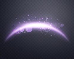Purple magic arch with sunlight lens flare. Neon realistic energy flare arch. Abstract light effect on a background. illustration. vector