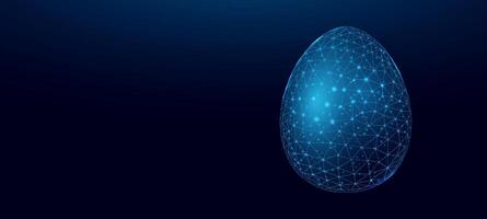 Easter Egg, glowing blue lowpoly wireframe on a dark background. illustration design concept Happy Easter. vector