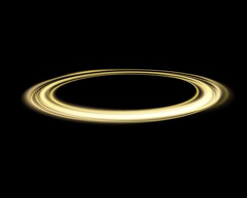 Gold magic glowing ring. Neon realistic energy flare halo ring. Abstract light effect on a dark background. illustration.