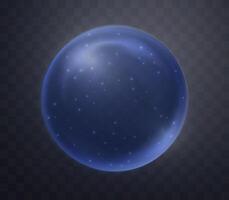 Blue magic fantasy sphere. Crystal ball with glowing sparkles and particles. Energy orb with glow flare light effect. Isolated on dark background illustration. vector