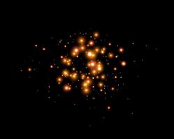 Orange glittering dots, particles, stars magic sparks. Glow flare light effect. Orange luminous points, particles on black background. vector