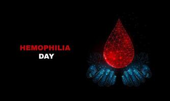 World Hemophilia Day concept. Banner template with glowing low poly blood drop. Futuristic modern abstract background. Isolated on dark background. illustration. vector