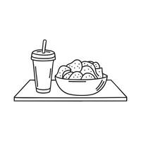 A table with a large bowl of potato chips and drink vector