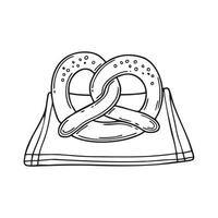 A twisted pretzel with coarse salt on a napkin vector