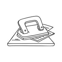 A hole puncher resting on an office desk beside scattered papers vector