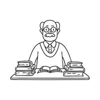 A professor seated in a library, surrounded by open books vector