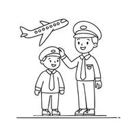 pilot helping a child try on a captain hat vector