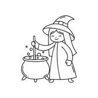 A wizard stirring a bubbling potion in a cauldron vector