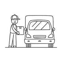 A postman lifting a package from the back of his mail van vector