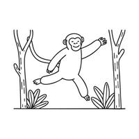 A primate leaping between tree branches in the jungle vector