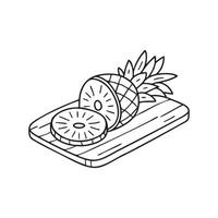 pineapple sliced open on a wooden cutting board vector