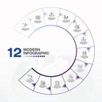 Blue color, 12 infographic. vector