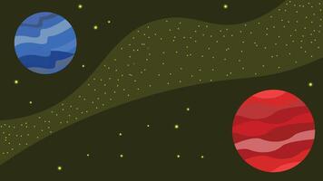 illustration between the red and blue planets separated by a river of asteroids vector