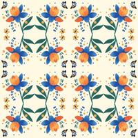 a blue flower pattern that has many small ornaments and is also surrounded by insects vector