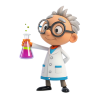 Animated scientist experimenting in a laboratory colorful cartoon character playful science environment creative perspective png