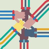 Diverse Hands Joined Together in Unity Showing Teamwork Collaboration and Global Partnership vector