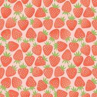 A delightful pattern of red strawberries on a pink background. A summery and sweet design perfect for textiles, wallpaper, and more vector