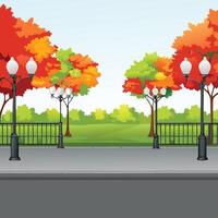 Autumnal Park Scene with Colorful Trees and Streetlights vector