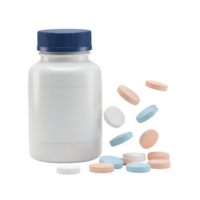 White Pill Bottle with Assorted Pills Spilling Out png