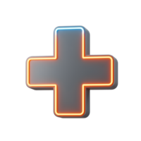 3D Neon Plus Sign Medical Cross with Orange and Blue Glow png