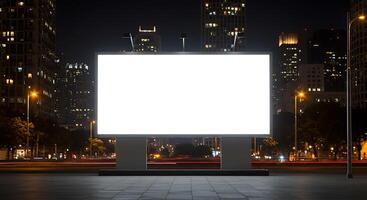 An empty billboard in the middle of a city at night photo