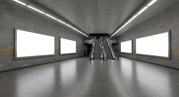 An empty subway station with two blank billboards photo
