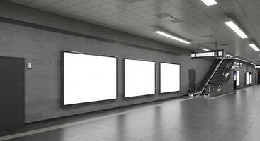 A subway station with three blank billboards photo