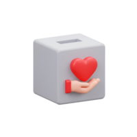 3D Render of Donation Box with Heart in Hand png