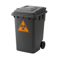 Biohazard Waste Bin 3D Render of a Grey Wheeled Waste Container with Biohazard Symbol png