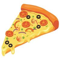 A Delicious Slice of Veggie Pizza with Melted Cheese and Toppings vector