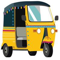 Vibrant Yellow Auto Rickshaw Decorated with Colorful Lights and Patterns vector