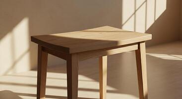 Simple Wooden Stool Sunlight and Minimalist Design photo