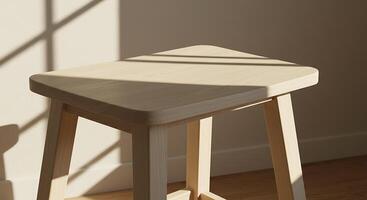 Simple Wooden Stool Sunlit Minimalist Design photo