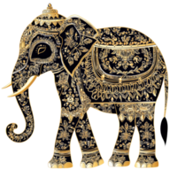 An elephant with gold and black patterns png
