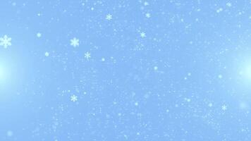 lindo movimento gráficos do dançando flocos de neve dentro uma luz azul atmosfera crio uma calma e encantador atmosfera. video