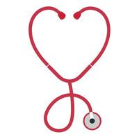 A red stethoscope is shown in a heart shape vector
