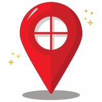 Red Location Marker Icon with Crosshair Design Element and Sparkling Effects vector