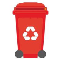 Large Red Recycling Bin with Wheels and Recycling Symbol for Waste Disposal vector