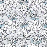 Seamless pattern of succulent plants in shades of gray and blue on a light gray background a beautiful botanical illustration vector