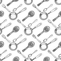 A Seamless Pattern of Kitchen Utensils and Cookware for Cooking and Food Preparation vector