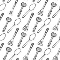 A Seamless Pattern of Hand Drawn Kitchen Utensils Spoons and Spatulas vector
