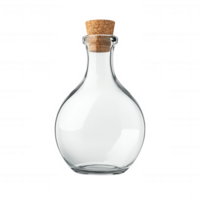 Classic glass bottle with cork, minimalist design, ideal for storage or decoration. Perfect for showcasing liquids or as decorative piece in any setting png
