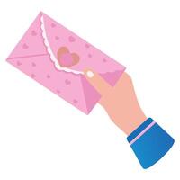 Hand holding pink envelope with heart shape vector