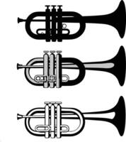 Three Different Views of a Trumpet Musical Instrument Illustration vector