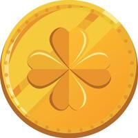 A Lucky Golden Coin Featuring a Four Leaf Clover for St Patricks Day vector