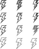 Collection of twelve lightning bolt icons in various shades of gray vector