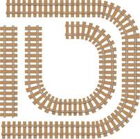 Collection of Wooden Train Tracks Illustration Top View Showing Straight and Curved Sections for Model Railroading vector