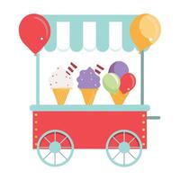 Ice cream cart with balloons and ice cream vector